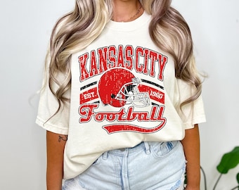 Maglietta da football vintage Kansas City Comfort Colors, maglietta da football KC, maglietta GameDay, regali per i tifosi sportivi, regali per i tifosi di Kansas City, maglietta da football