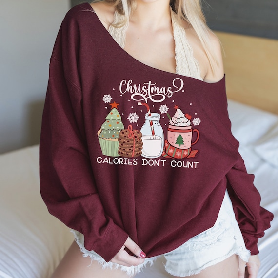Christmas Sweatshirt - Off The Shoulder Sweater with Raw Edge Neckline - All Inclusive Sizes from S to 5XL - Several Design Options