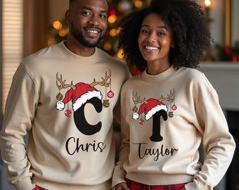 Custom Family Matching Christmas Shirt,  Reindeer Sweatshirt, Personalized Name Christmas Sweater for Adults, Teens, Youths, Toddlers & Baby