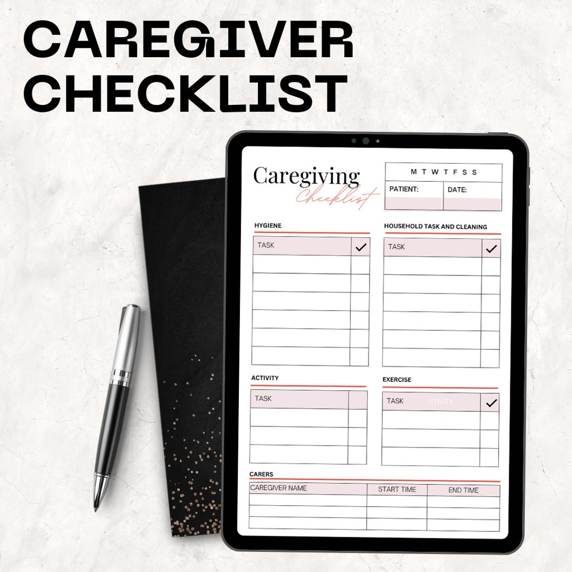 Caregiver Checklist, Printable Caregiver Log, Elderly Care, Caregiver