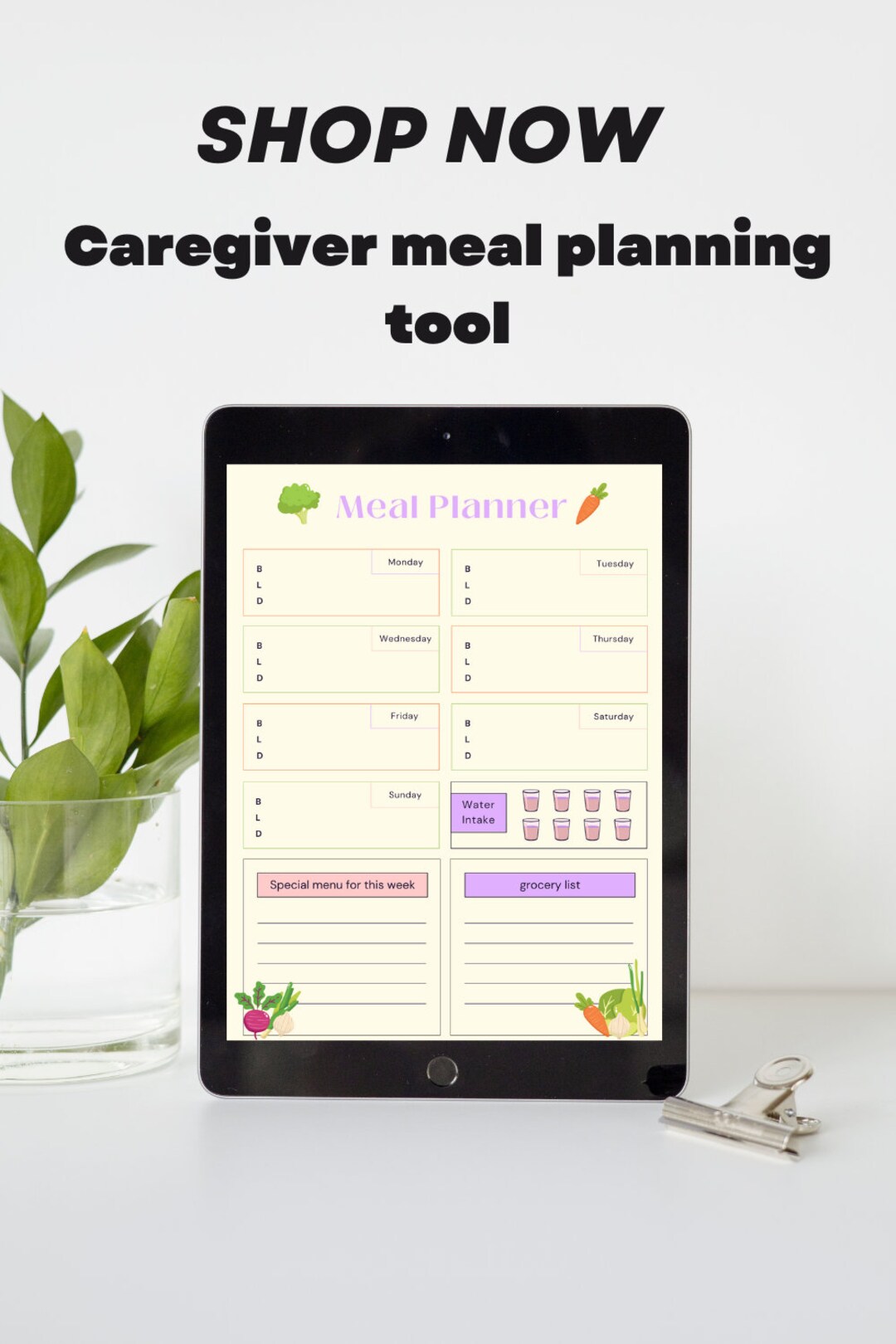 Caregiver Meal Planner Printable Daily Food Tracker for Caregiver
