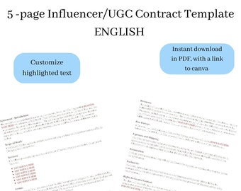 Contrat UGC anglais | Contenu généré par l'utilisateur | Modèle de créateur UGC | Modèle d'influenceur | Anglais