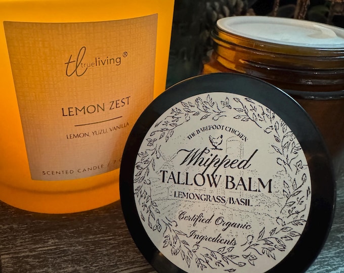 Whipped Lemongrass Basil Tallow Balm: 100% Grassfed Beef Tallow, Organic Essential Oils