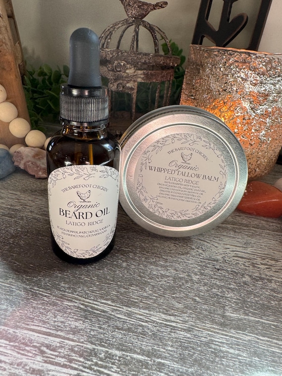 Beard Oil Tallow Balm Gift Set  Black Pepper Patchouli Cedarwood Scent, Argan & Jojoba Oil