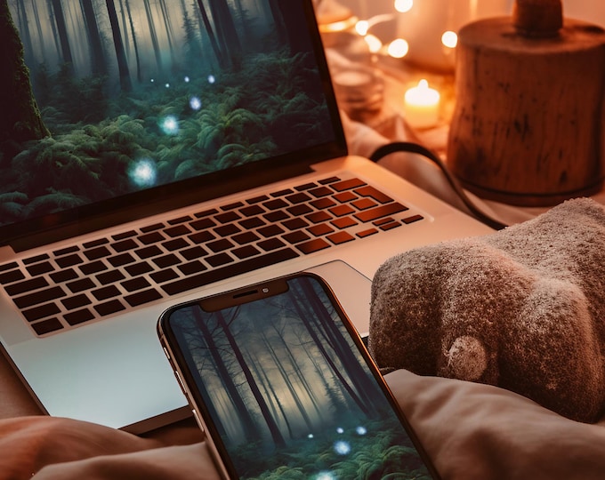 2026 Mystical Forest Will-o'-the-Wisp iPhone and Laptop Wallpaper, Digital Download,  Peaceful, Mysterious, Serene