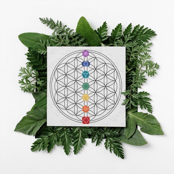 7 Chakra Healing Crystal Grid: Flower of Life Printable, Digital Download, Crystals, Manifestation Guide