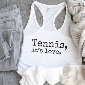 Tennis It&#39;s Love Women&#39;s Ideal Racerback Tank Top Shirt, Fun Tennis Tank Top, Women&#39;s Tennis Tank Top, Tennis Fan, Gift For Her, Tennis Love