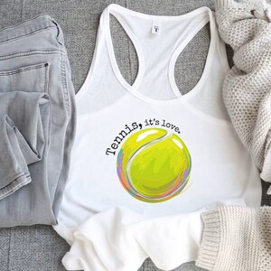 Tennis Ball With Tennis It&#39;s Love Women&#39;s Ideal Racerback Tank Top, Tennis Tank Tops, Women&#39;s Tennis Tank Tops, Tennis Fans, Gifts For Her
