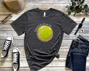 Camiseta "Bola de Tênis e Tênis é a Minha Paixão", Presente para Fãs de Tênis, Camiseta Divertida para Amantes de Tênis, Camiseta Unissex de Manga Curta, Camiseta de Tênis