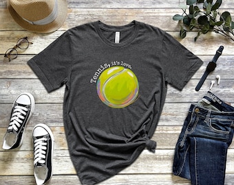 Tennisball und Tennis Es ist Liebe T-Shirt, Tennis-Geschenk, Spaß-Tennis-T-Shirt, Tennis-Liebhaber, Tennis-T-Shirt, Unisex, kurzarm, Tennis-T-Shirt