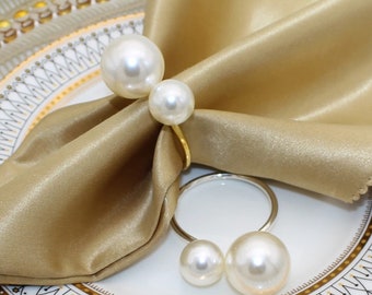 6/12/24Pcs Pearl Napkin Ring Holders Gold, Rose Gold, Silver for Wedding Party Formal or Casual Dinning Table Decoration