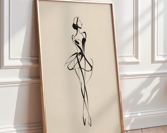 Flowing Ballerina Dance Line Art | Digital Wall Art Printable Art for Minimalist Home Office or Living Room | Ballet Decor | Woman Line Art