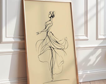 Graceful Ballerina Line Drawing | Printable Wall Art | Wall Art for Minimalist Ballet Dance Studio or Modern Home Decor | Digital Download