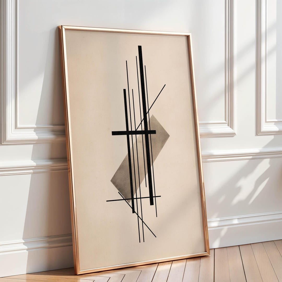 Digital Wall Art | Abstract Beige and Black Art | Mid Century Modern ...