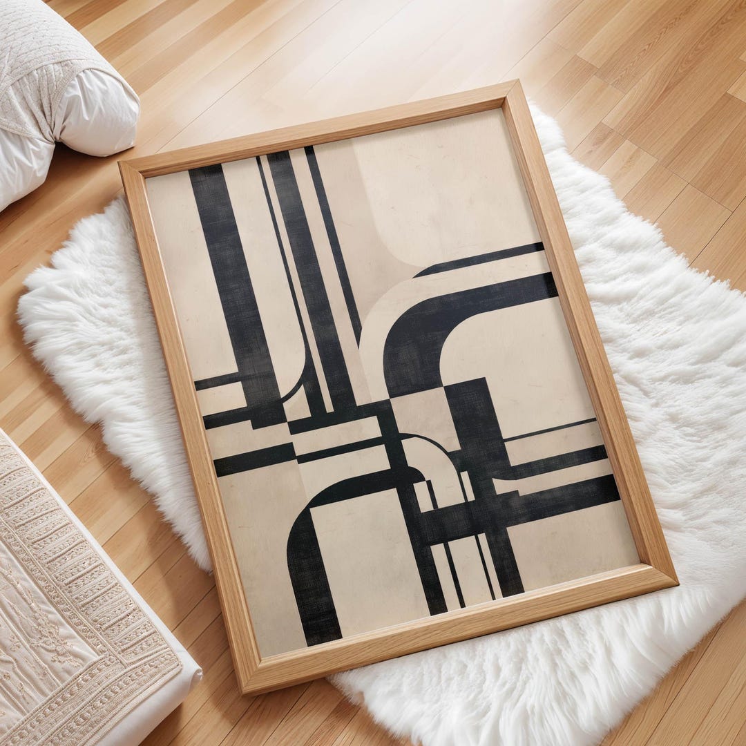 Printable Wall Art | Beige and Black Abstract | Mid Century Modern Art ...