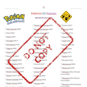 Pokemon GO Dex (alfabetische volgorde)