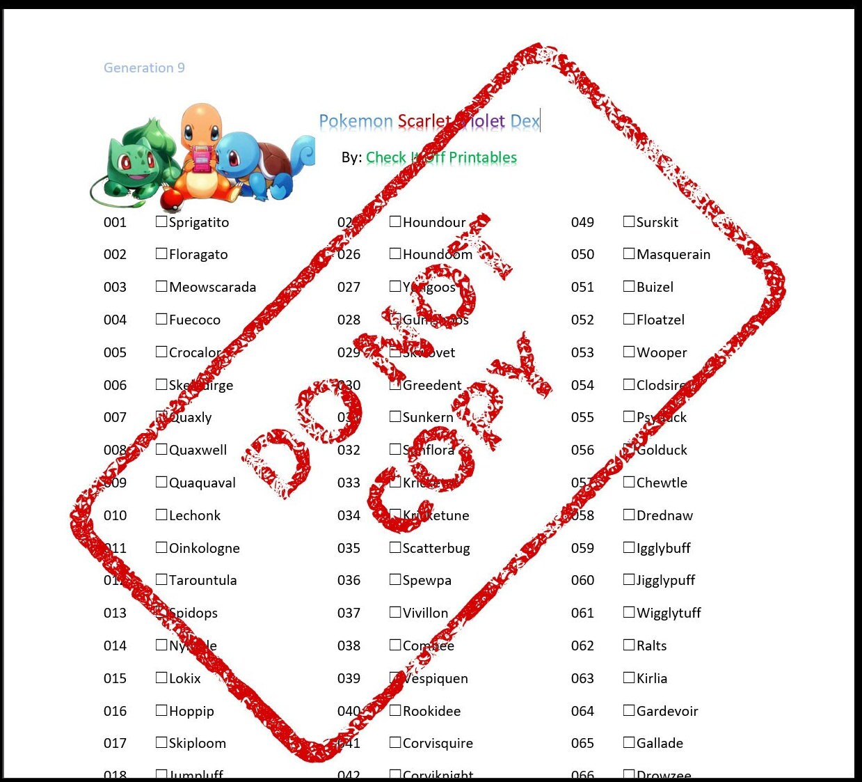 Pokemon Scarlet &amp; Violet Pokedex Checklist letter Size - Etsy Singapore