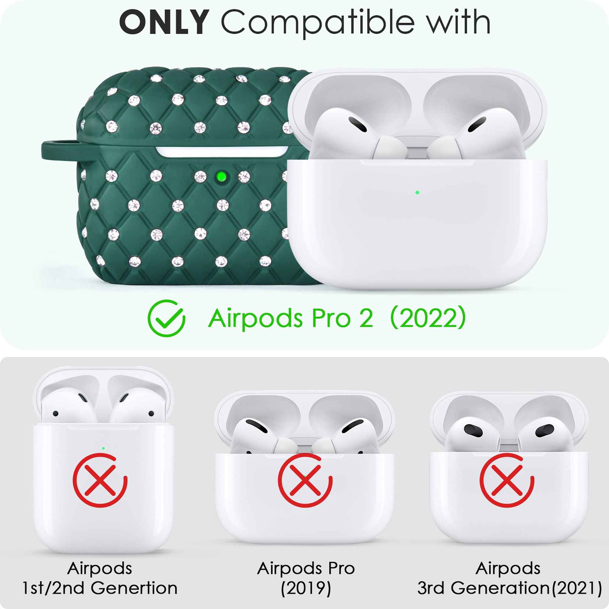  VISOOM Airpods Pro 2nd Generation Case - Airpods Pro 2 Bling Case  Cover with Lanyard Women 2022 Crystal TPU Hard Protective iPod Pro 2  Wireless Charging Case Girl Keychain for Apple