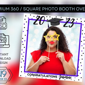 2023 Graduation - blue & Black - 360 photobooth overlay template | Square Photo Booth Overlay Snappic PSD, PNG, Editable Download, 1072x1072