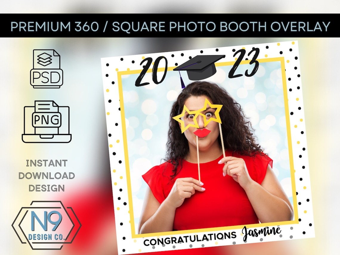 Photo Booth Topper 2023 Graduation - Gold & Black - 360 Photobooth Overlay Template ...