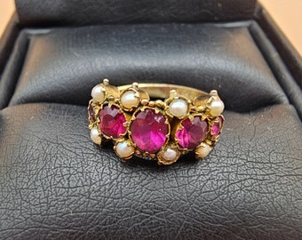 Georgian 10K Ruby and Seed Pearl Ring: July Baby Ring/anniversary/Mother Present