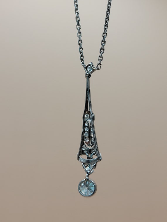 Platinum Edwardian Lavalier Necklace with Diamonds Bridal Wedding Anniversary Gift