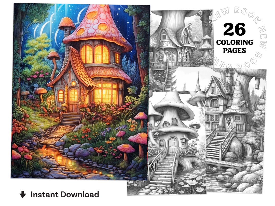 Enchanted Forest Fairy Houses Coloring Book Printable Coloring - Etsy