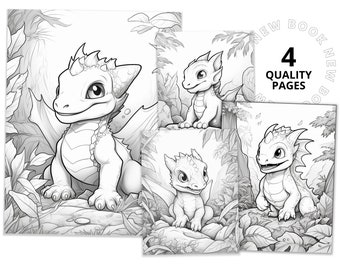 Cute Baby Dragons Coloring Book Printable coloring page for Adult Coloring Book Digital download grayscale coloring page