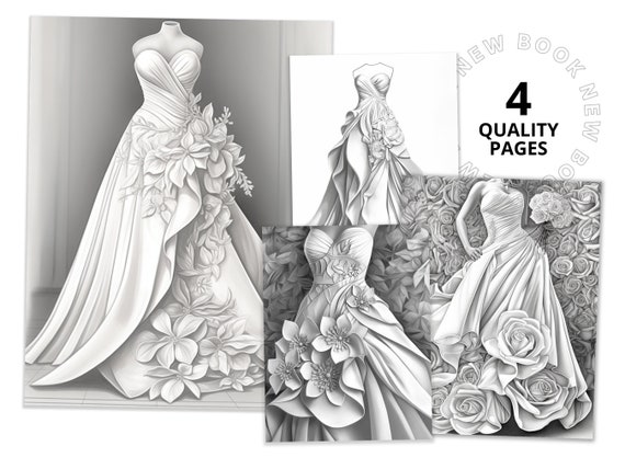 Gorgeous Dresses Coloring Book Printable coloring page for Adult Coloring Book Digital download grayscale coloring page