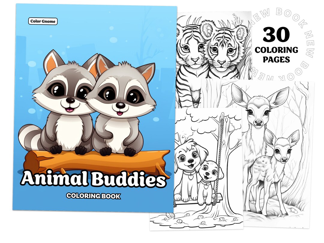 Animal Buddies Coloring Book Printable Coloring Page for Adult - Etsy