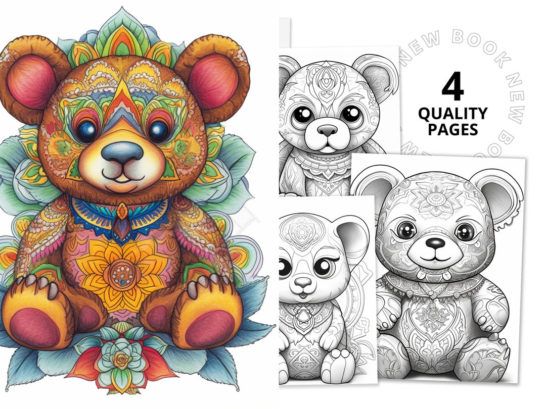 Adorable Mandala Teddy Bears Coloring Book Printable Coloring Page for