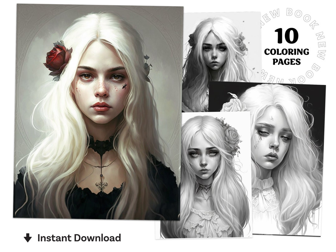 Cute Gothic Girls Coloring Book Printable Coloring Page for - Etsy
