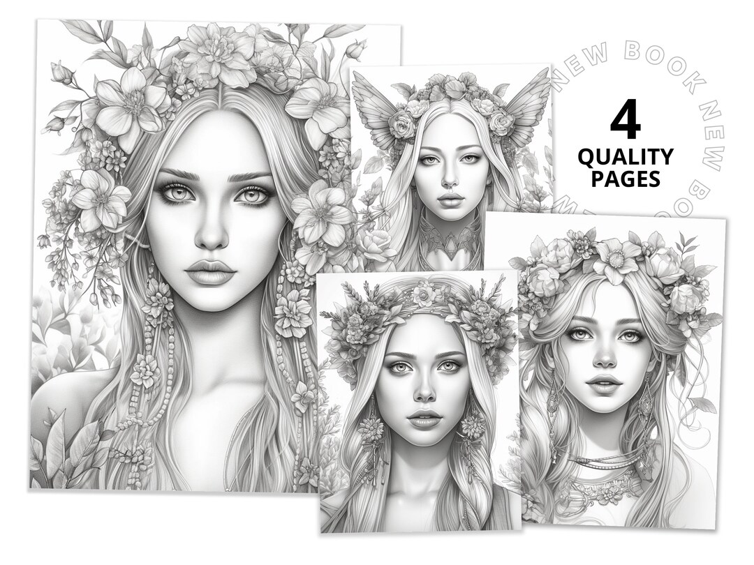 Flower Princess Coloring Book Printable Coloring Page for - Etsy