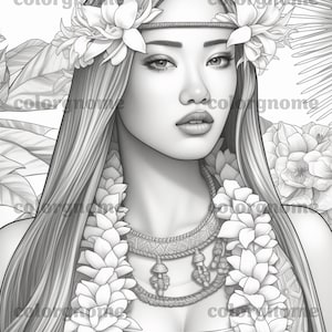 Beautiful Hawaiian Girls Coloring Book Printable Coloring Page for ...