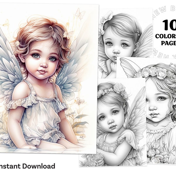 Adorable Baby Angels Vol. 2 Coloring Book Printable coloring page for Adult Coloring Book Digital download grayscale coloring page