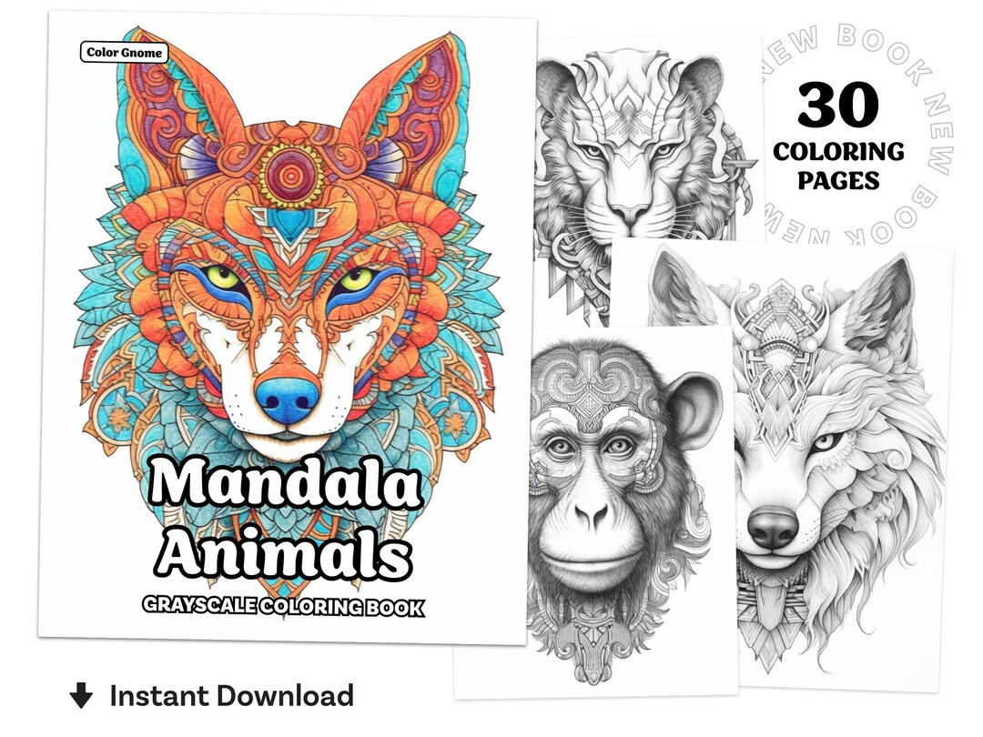 Mandala Animals Coloring Book Printable Coloring Page for - Etsy