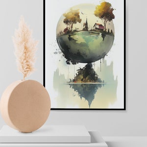Watercolor Digital Printable Wall Art &quot;An upside-down world&quot;