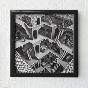 Abstract Digital Printable Wall Art &quot;An homage to Escher&quot; series (lithograph style)