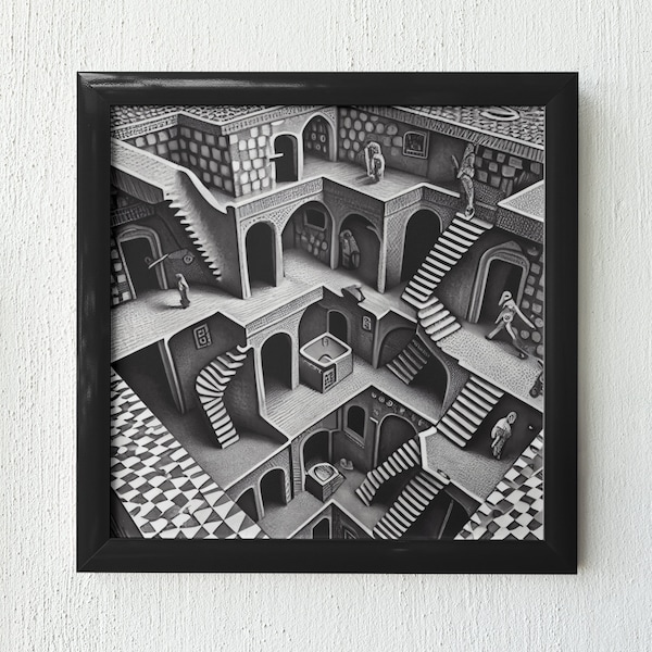 Abstract Digital Printable Wall Art "An homage to Escher" series (lithograph style)