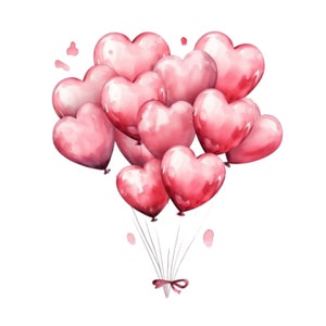 El amor está en el aire: adorable ramo digital de globos de corazones rosados: perfecto para románticos, niños, padres y abuelos. Una parte superior de selección rápida