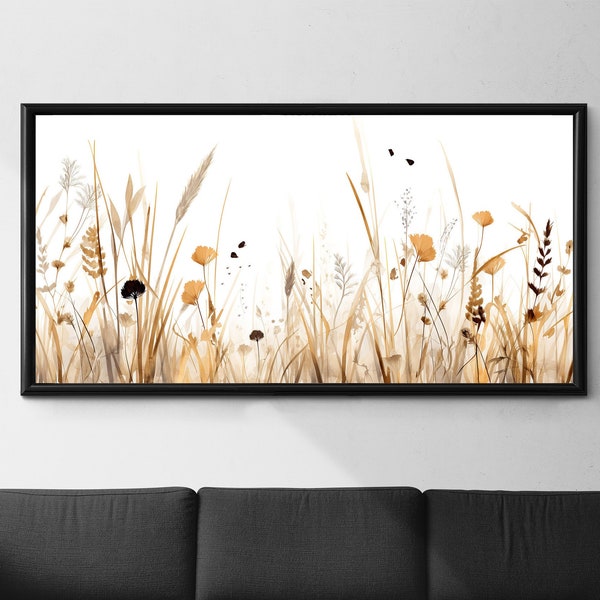 Dried Grass Print Botanical Poster, Farmhouse Style Wall Art, Boho Decor, Bedroom Art Prints, Bohemian Wall Decor Neutral Landscape Download