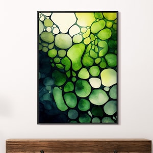 Minimal Green Algae Pattern Art Print, Colorful Seaweed Wall Art, Minimalist Boho Plants, Vibrant Watercolor Ink Painting Printable Download