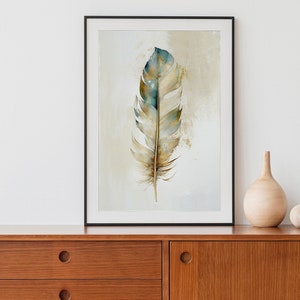 White Silver Feather Art Print, Vibrant Watercolor Painting, Colorful Feathers Wall Art, Stunning Retro Poster Prints, Digital Download