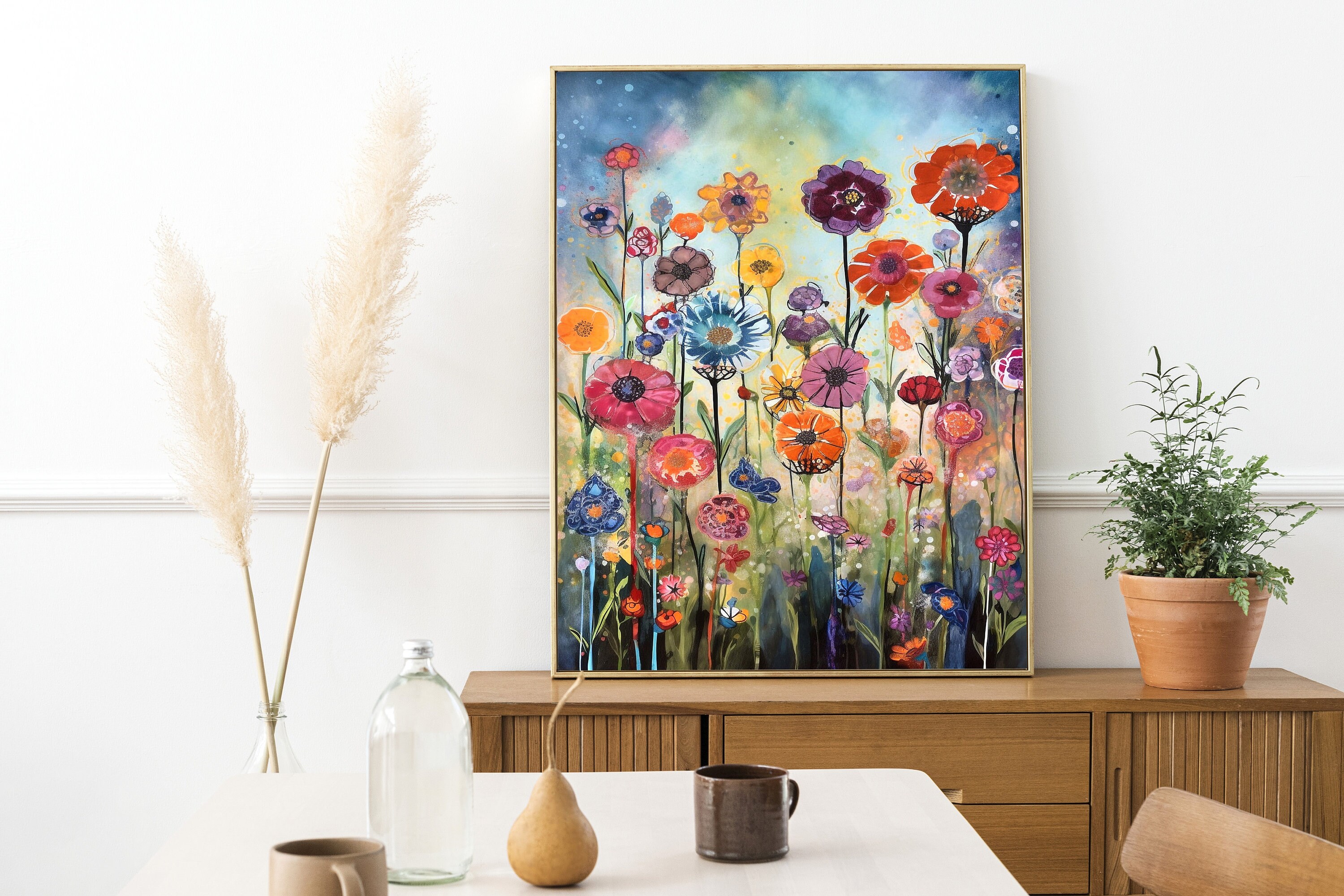 Happy Summer Flower Art Print, Watercolor Painting, Colorful Botanical