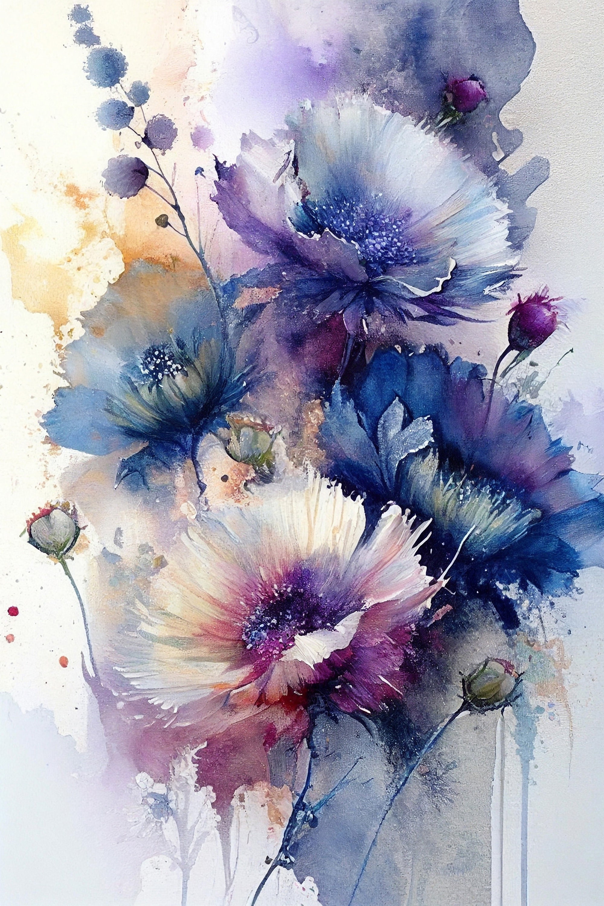 Purple Pink Flower Art Print Watercolor Painting Colorful Etsy