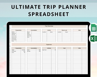 Trip Planner Spreadsheet | Excel | Google Sheets | Trip overview | Travel Template | Travel Planner | Travel Spreadsheet | Travel Budget