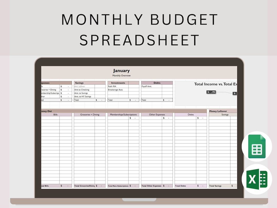 Monthly Budget Spreadsheet Tracker | Excel | Google Sheets | Finance ...