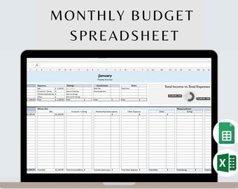 Maandelijkse budgetspreadsheettracker | Excel | Google Spreadsheets | Financiën | Onkostenregistratie | Budgetspreadsheetsjabloon | Jaarlijks budget