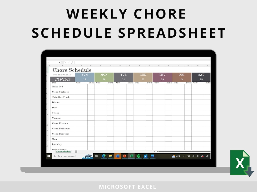 Weekly Chore Schedule Spreadsheet | Chore Template | Chore Tracker ...