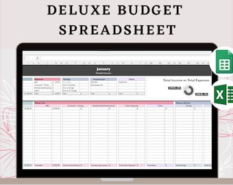 Deluxe Budget Spreadsheet Tracker | Excel | Google Sheets | Finance | Expense Tracker | Budget Spreadsheet Template | Annual, Monthly Budget